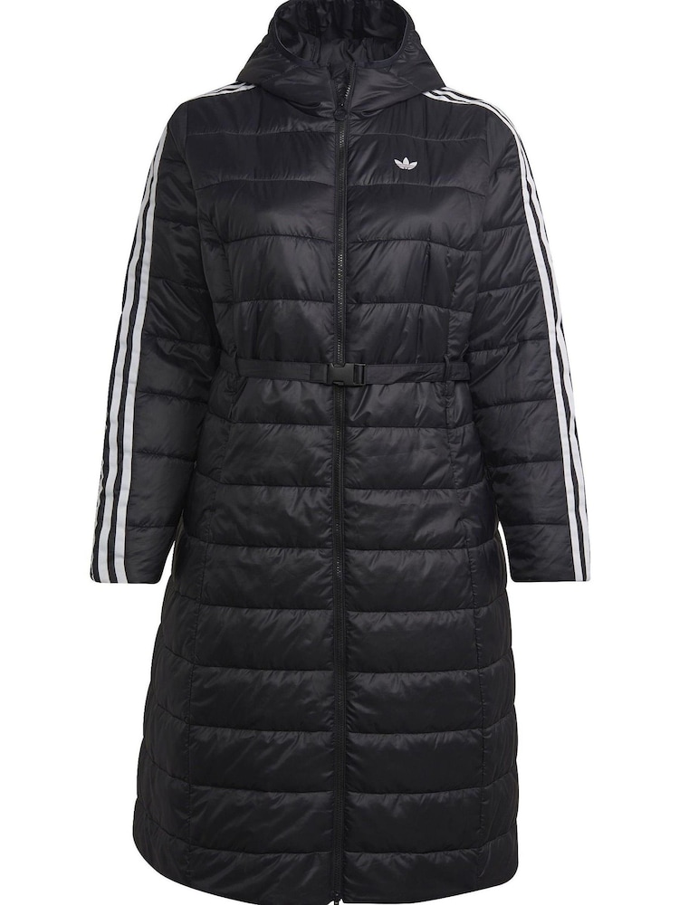 adidas Originals Black Curve Hooded Premium Long Slim Jacket - Image 5 of 6