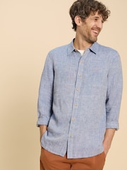 White Stuff Blue Pembroke 100% Linen Shirt - Image 4 of 6