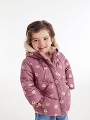 Mauve Purple Foil Heart Print Shower Resistant Coat (6mths-7yrs) - Image 1 of 7
