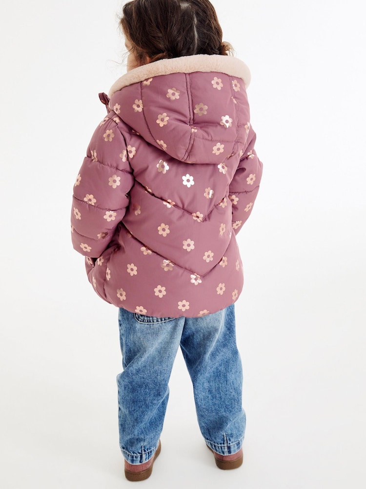 Mauve Purple Foil Heart Print Shower Resistant Coat (6mths-7yrs) - Image 2 of 7