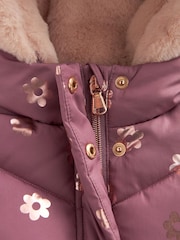 Mauve Purple Foil Heart Print Shower Resistant Coat (6mths-7yrs) - Image 4 of 7