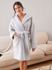 Grey Short Teddy Borg Fleece Dressing Gown - Image 1 of 7