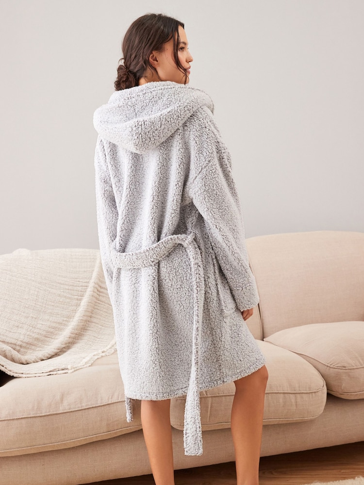 Grey Short Teddy Borg Fleece Dressing Gown - Image 2 of 7