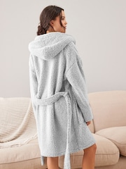 Grey Short Teddy Borg Fleece Dressing Gown - Image 4 of 7