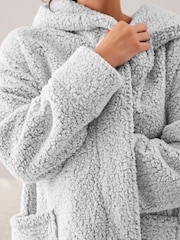 Grey Short Teddy Borg Fleece Dressing Gown - Image 5 of 7