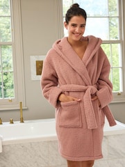 Pink Short Teddy Borg Fleece Dressing Gown - Image 1 of 9