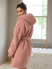 Pink Short Teddy Borg Fleece Dressing Gown - Image 5 of 9