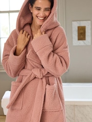 Pink Short Teddy Borg Fleece Dressing Gown - Image 6 of 9