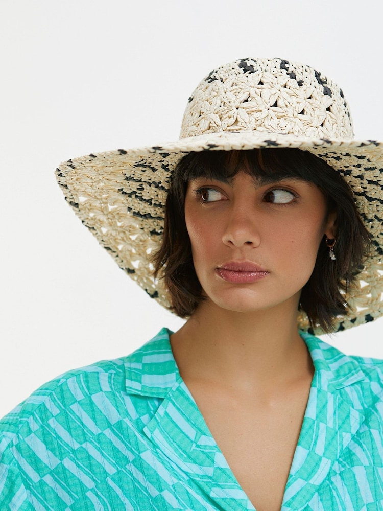 Oliver Bonas Natural Crochet Floppy Hat - Image 1 of 5 Oliver Bonas Natural Crochet Floppy Hat - Image 1 of 5