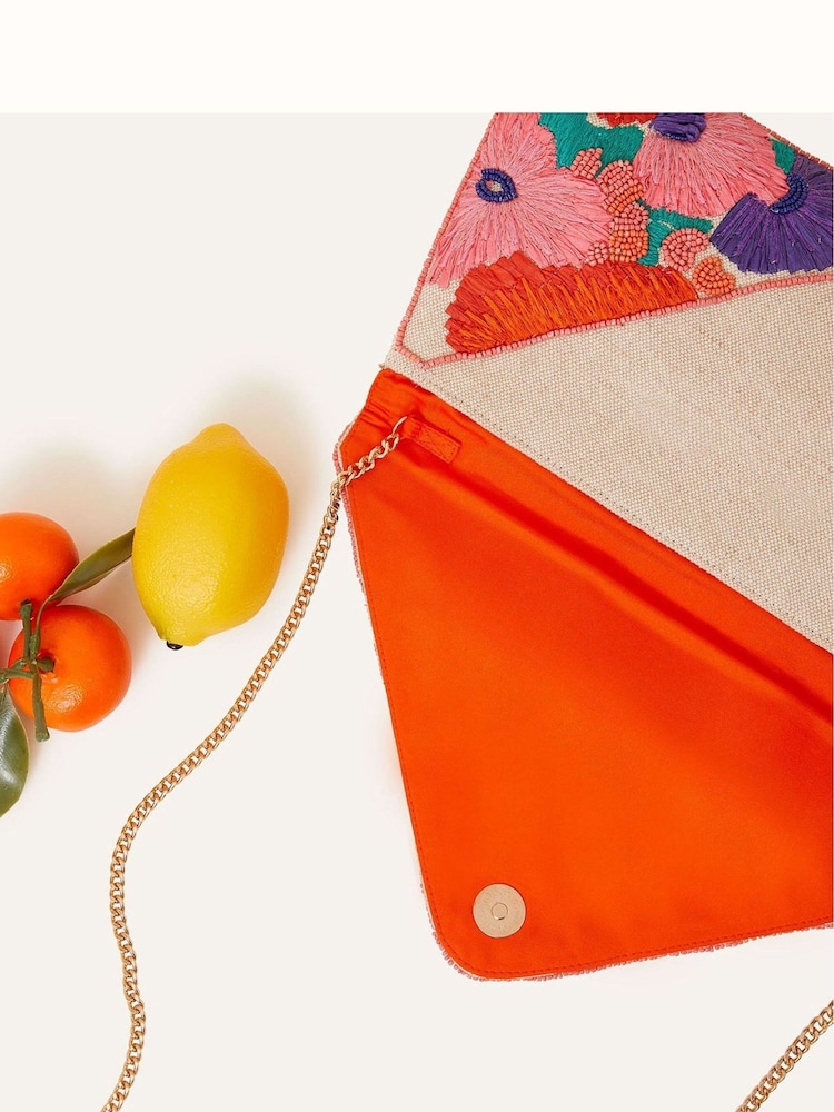 Accessorize Blue Raffia Embellished Floral Clutch Bag - Image 3 of 3
