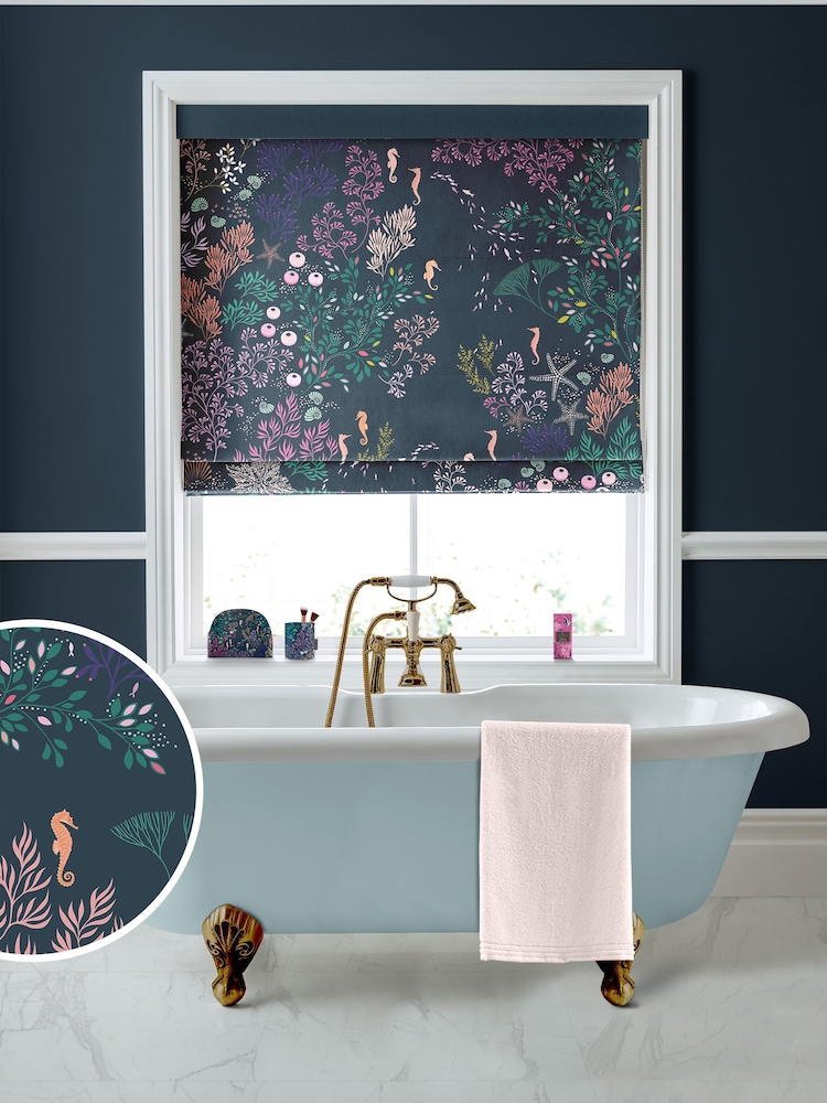 Sara Miller Navy 100% Cotton Underwater Made to Measure Roman Blind - Image 1 of 6