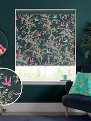 Sara Miller Forest Green 100% Cotton Swallows Made to Measure Roman Blind - Image 1 of 5