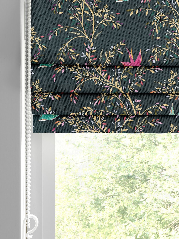 Sara Miller Forest Green 100% Cotton Swallows Made to Measure Roman Blind - Image 2 of 5