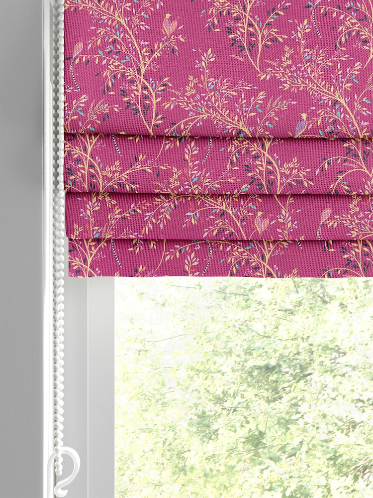 Sara Miller Fuchsia 100% Cotton Birds of Paradise Made to Measure Roman Blind - Image 2 of 6