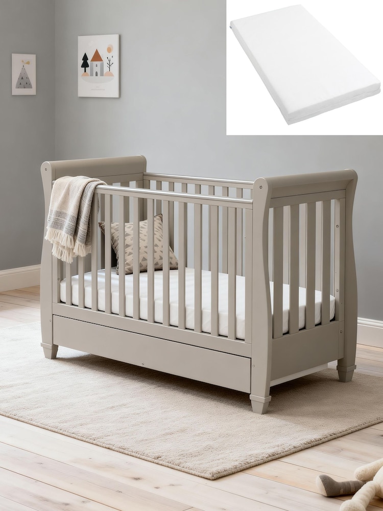 Babymore Cashmere Eva Cot Bed with Fibre Mattress - Image 1 of 5 Babymore Cashmere Eva Cot Bed with Fibre Mattress - Image 1 of 5
