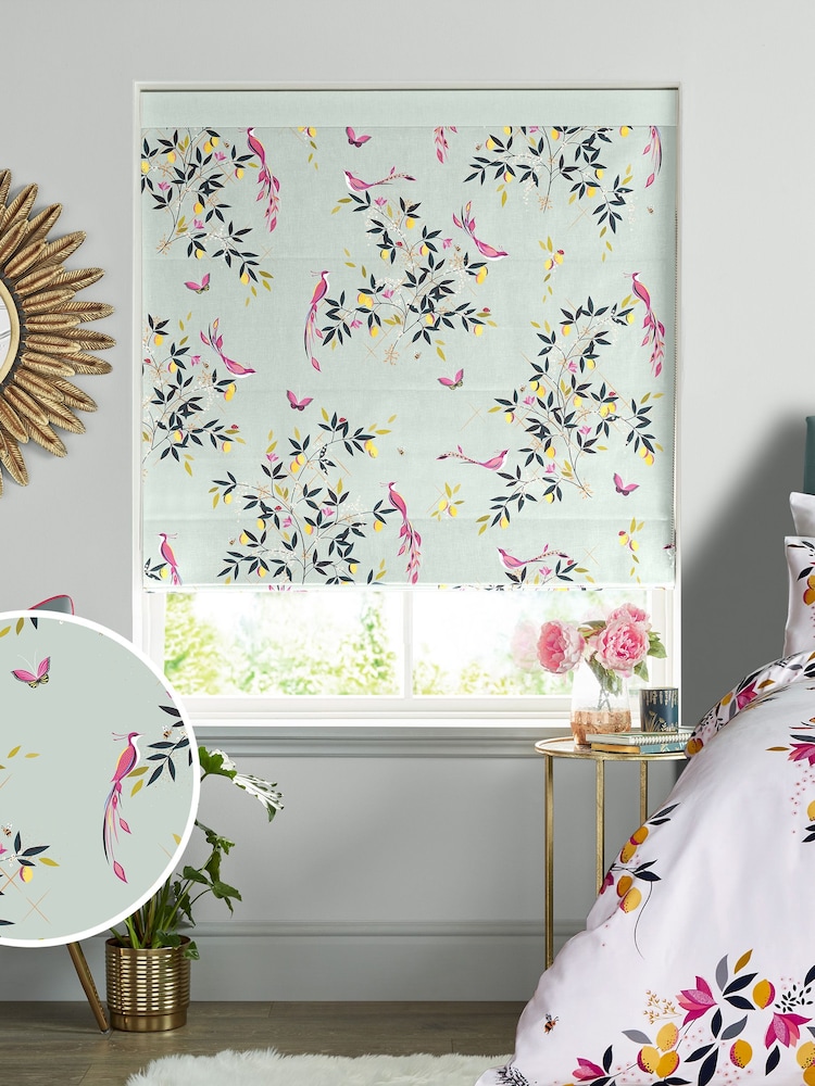 Sara Miller Duck Egg 100% Cotton Birds & Trellis Made to Measure Roman Blind - Image 1 of 6