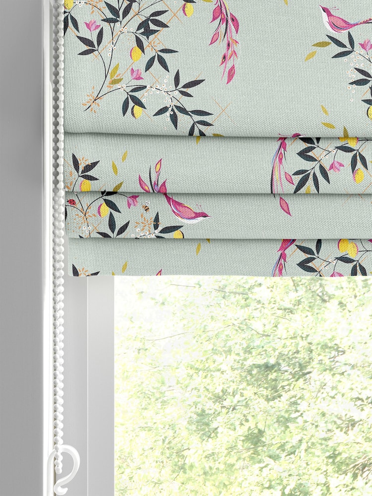 Sara Miller Duck Egg 100% Cotton Birds & Trellis Made to Measure Roman Blind - Image 2 of 6