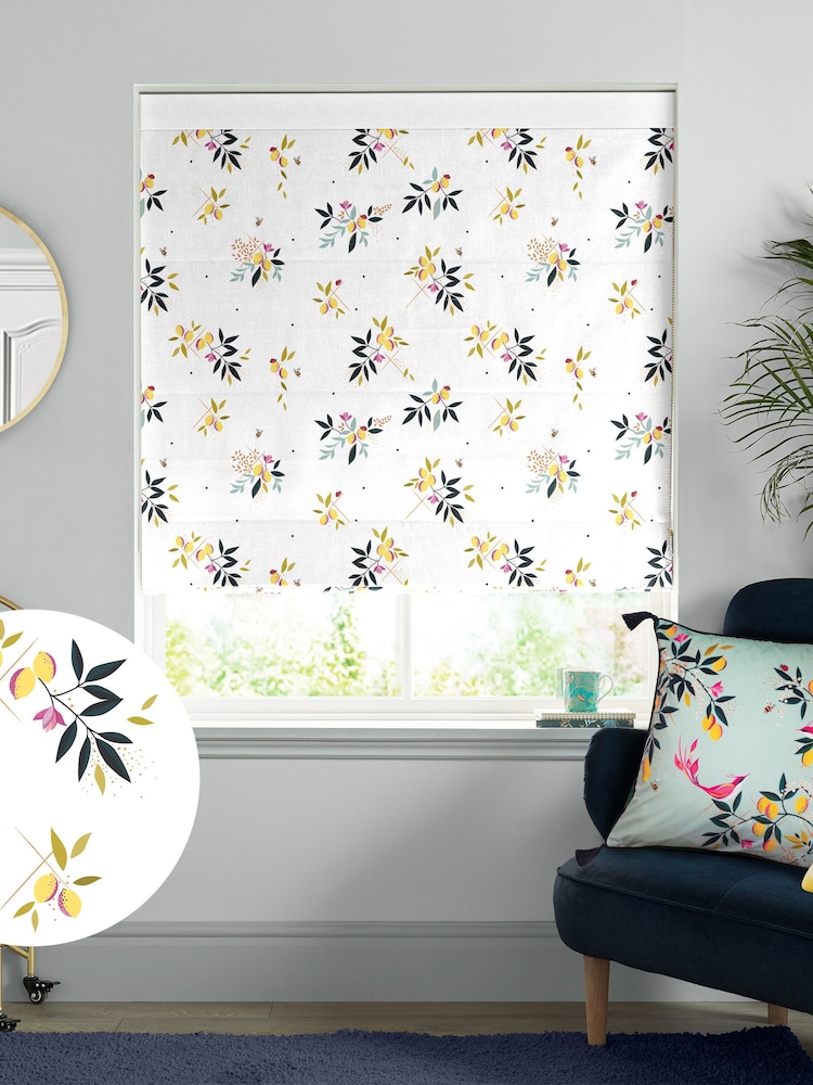 Sara Miller White 100% Cotton Lemon Cluster Made to Measure Roman Blind - Image 1 of 6