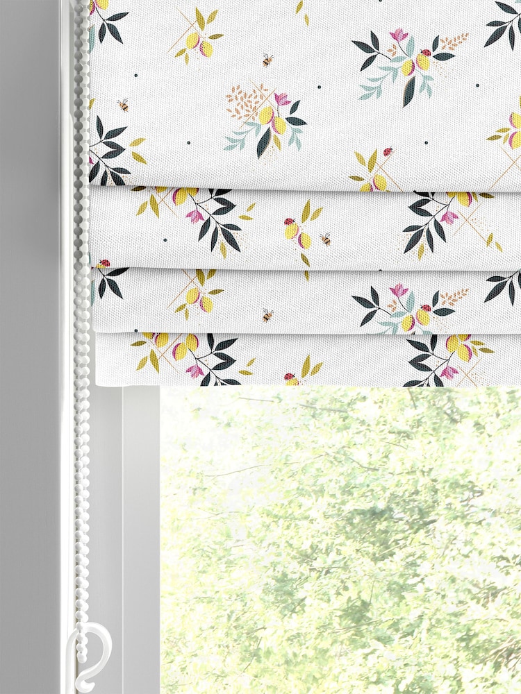 Sara Miller White 100% Cotton Lemon Cluster Made to Measure Roman Blind - Image 2 of 6