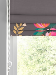 Sara Miller Dark Grey 100% Cotton Peony Border Made to Measure Roman Blind - Image 2 of 5