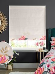 Sara Miller Pale Grey 100% Cotton Peony Border Made to Measure Roman Blind - Image 1 of 5