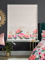 Sara Miller Pale Grey 100% Cotton Peony Border Made to Measure Roman Blind - Image 4 of 5