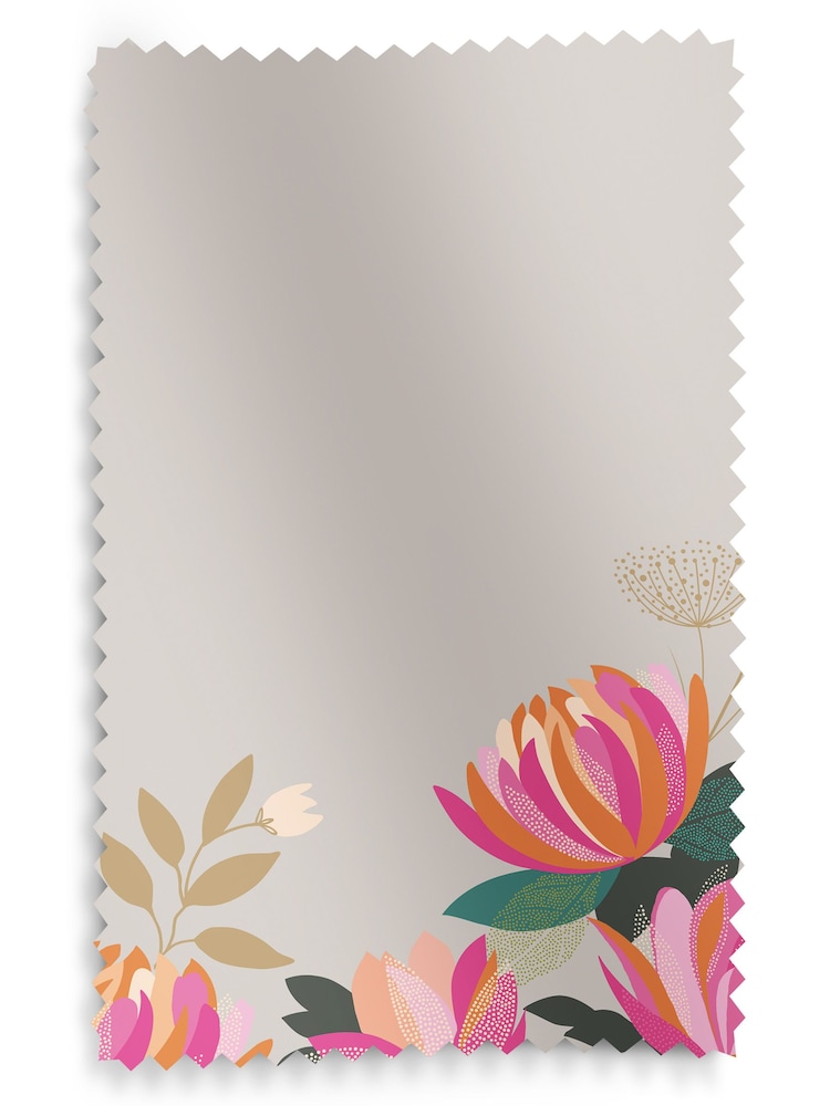 Sara Miller Pale Grey 100% Cotton Peony Border Made to Measure Roman Blind - Image 5 of 5