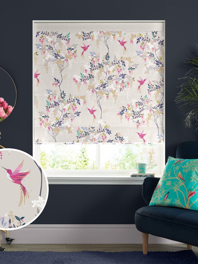 Sara Miller Oyster 100% Cotton Hummingbird Made to Measure Roman Blind - Image 1 of 6