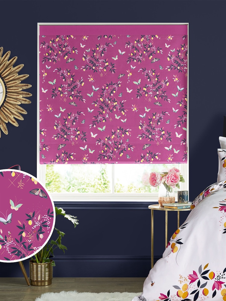 Sara Miller Purple 100% Cotton Butterflies & Trellis Made to Measure Roman Blind - Image 1 of 6