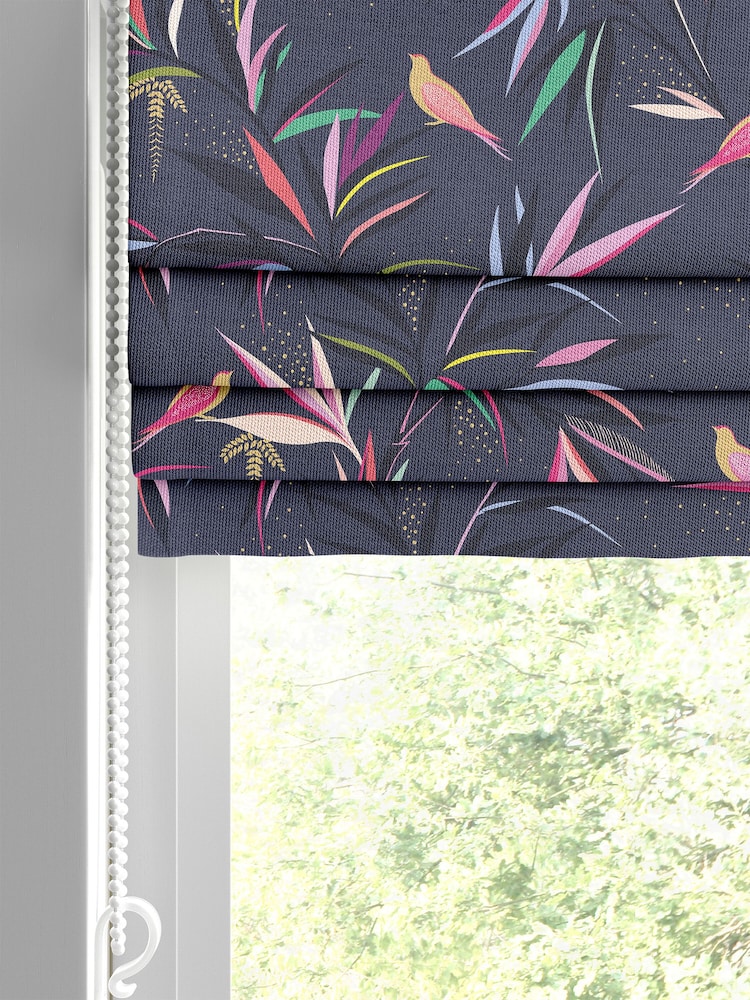 Sara Miller Smokey Blue 100% Cotton Bamboo Made to Measure Roman Blind - Image 2 of 6