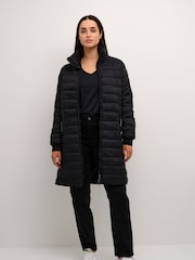 Kaffe Lira Zipped Long Puffer Black Jacket - Image 1 of 5
