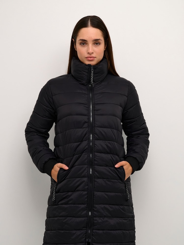 Kaffe Lira Zipped Long Puffer Black Jacket - Image 2 of 5