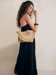 Natural Raffia Fringe Clutch Bag - Image 1 of 8