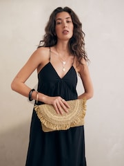 Natural Raffia Fringe Clutch Bag - Image 2 of 8