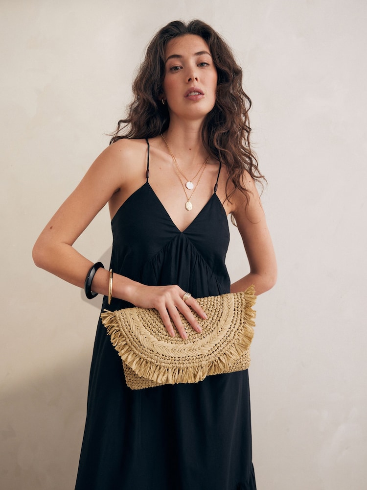 Natural Raffia Fringe Clutch Bag - Image 2 of 8