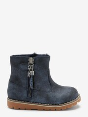 Navy Blue Standard Fit (F) Warm Lined Ankle Boots - Image 1 of 4