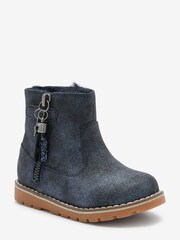 Navy Blue Standard Fit (F) Warm Lined Ankle Boots - Image 2 of 4