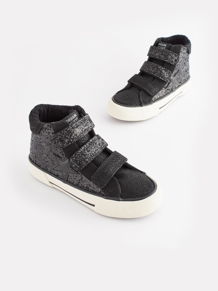 Black Standard Fit (F) Glitter Touch Fastening High Top Trainers - Image 1 of 5