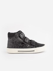 Black Standard Fit (F) Glitter Touch Fastening High Top Trainers - Image 2 of 5