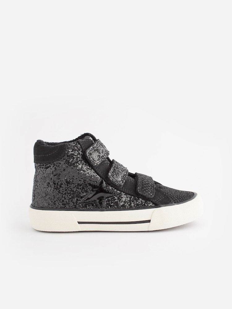 Black Standard Fit (F) Glitter Touch Fastening High Top Trainers - Image 2 of 5