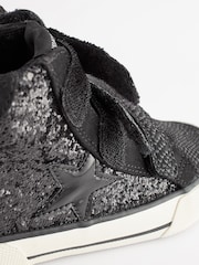 Black Standard Fit (F) Glitter Touch Fastening High Top Trainers - Image 4 of 5