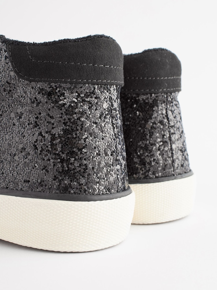 Black Standard Fit (F) Glitter Touch Fastening High Top Trainers - Image 5 of 5