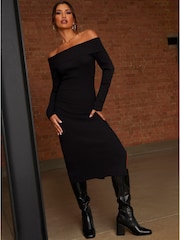 Chi Chi London Black Bardot Split Detail Midi Jumper Dress - Image 3 of 4