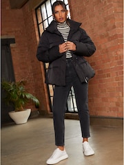 Chi Chi London Black Shirred Waist Short Padded Jacket - Image 1 of 4