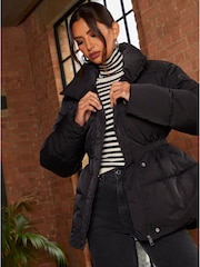 Chi Chi London Black Shirred Waist Short Padded Jacket - Image 2 of 4