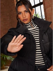 Chi Chi London Black Shirred Waist Short Padded Jacket - Image 3 of 4