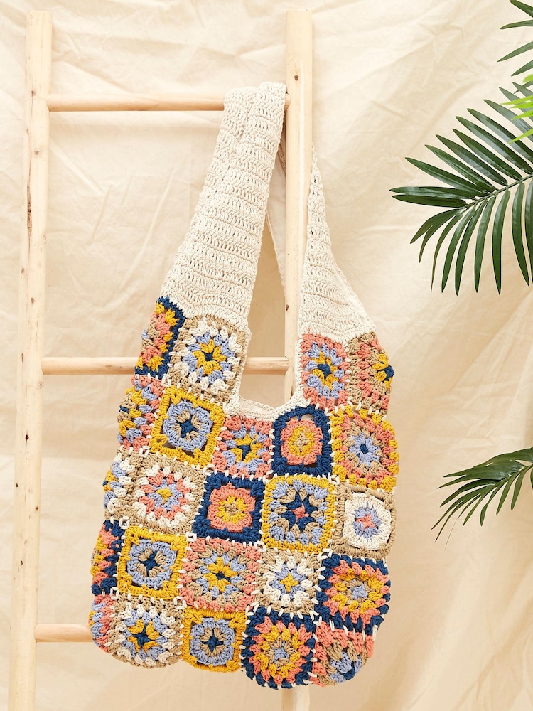 FatFace Natural Crochet Tile Bag - Image 1 of 3