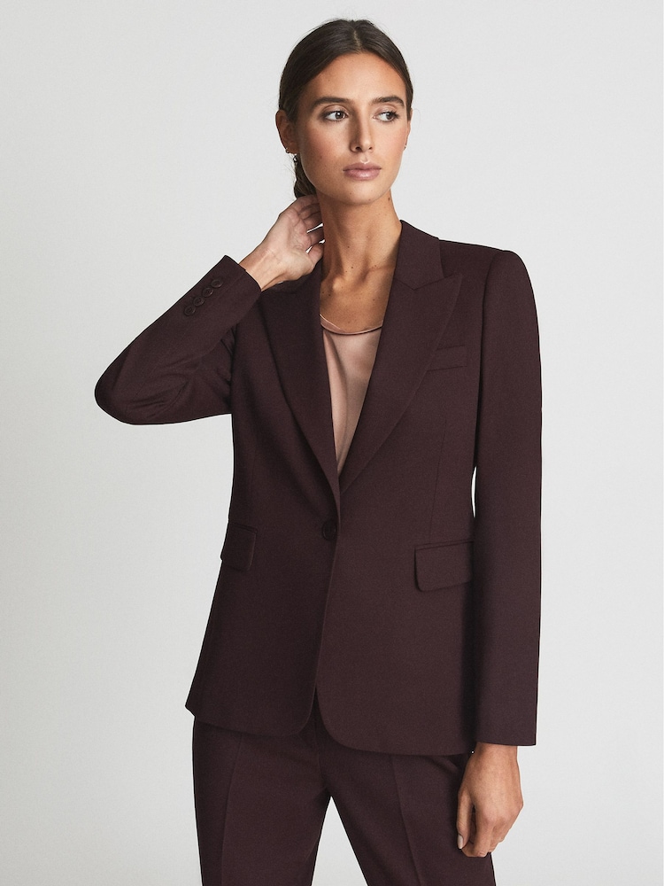 Reiss Burgundy Flora Wool Blend Single Breasted Blazer - Image 1 of 5