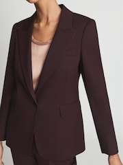 Reiss Burgundy Flora Wool Blend Single Breasted Blazer - Image 4 of 5