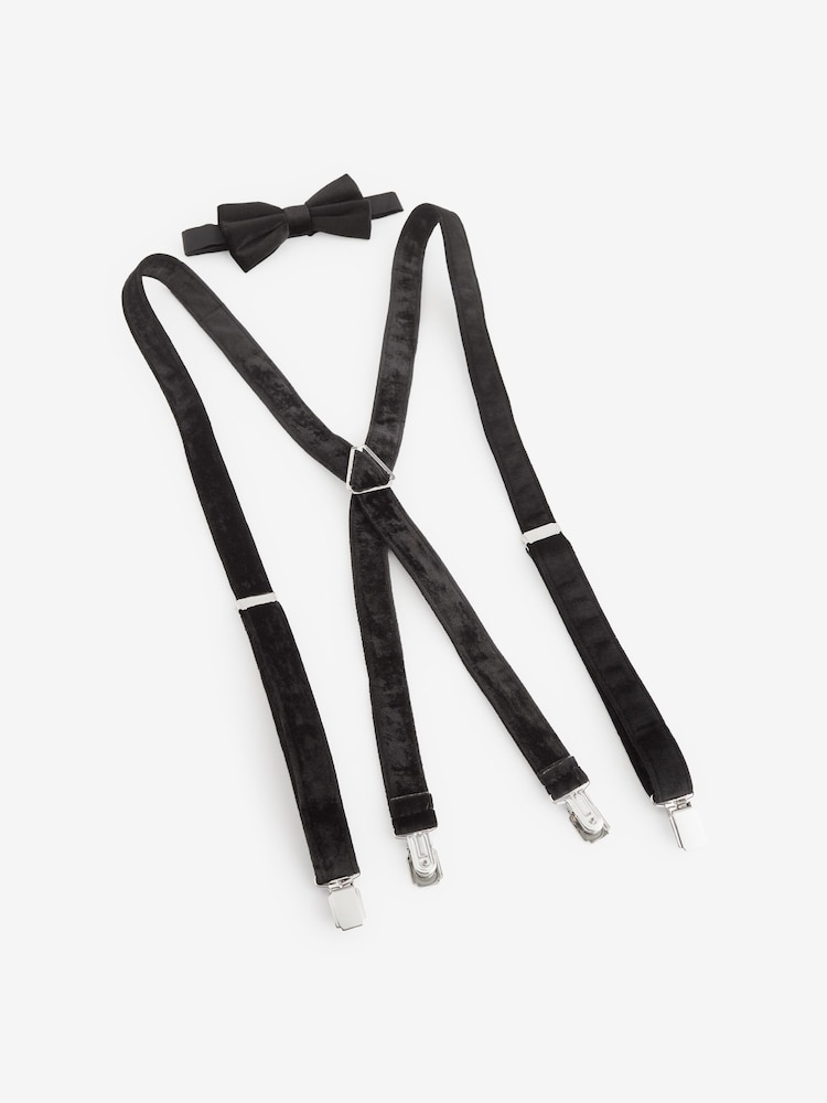 Black Velvet Bow Tie and Braces - Image 4 of 5